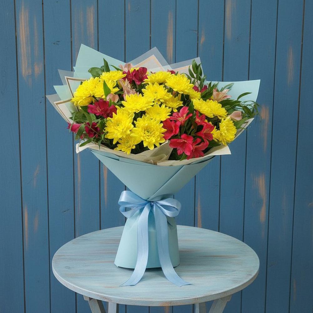 Букет цветов из: Альстромерии и Хризантемы в Нижнекамске