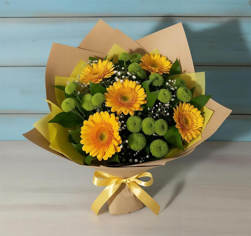 Букет цветов из: Герберы и Хризантемы в Нижнекамске