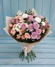 Букет цветов из:  Хризантемы, Розы и Альстромерии в Нижнекамске