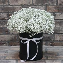 Цветочная композиция из Гипсофила в шляпной коробке в Нижнекамске