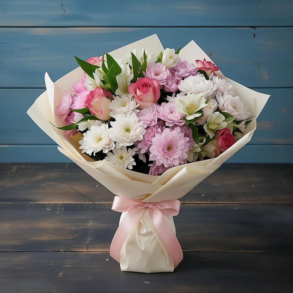 Букет цветов из: Хризантемы, Альстромерии и Розы в Нижнекамске